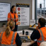 Équipe ferroviaire participant à une réunion de sensibilisation aux consignes de sécurité