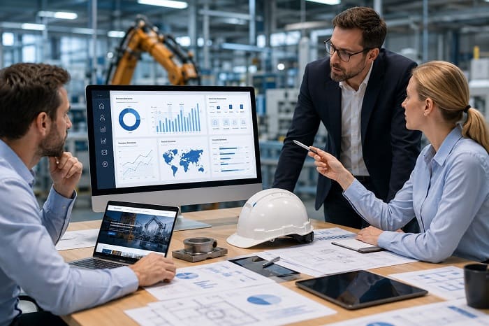 Équipe élaborant une stratégie de marketing B2B industriel